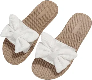 Verdusa Women's Open Toe Flat Sandals Bow Knot Slides Leather Summer Slippers