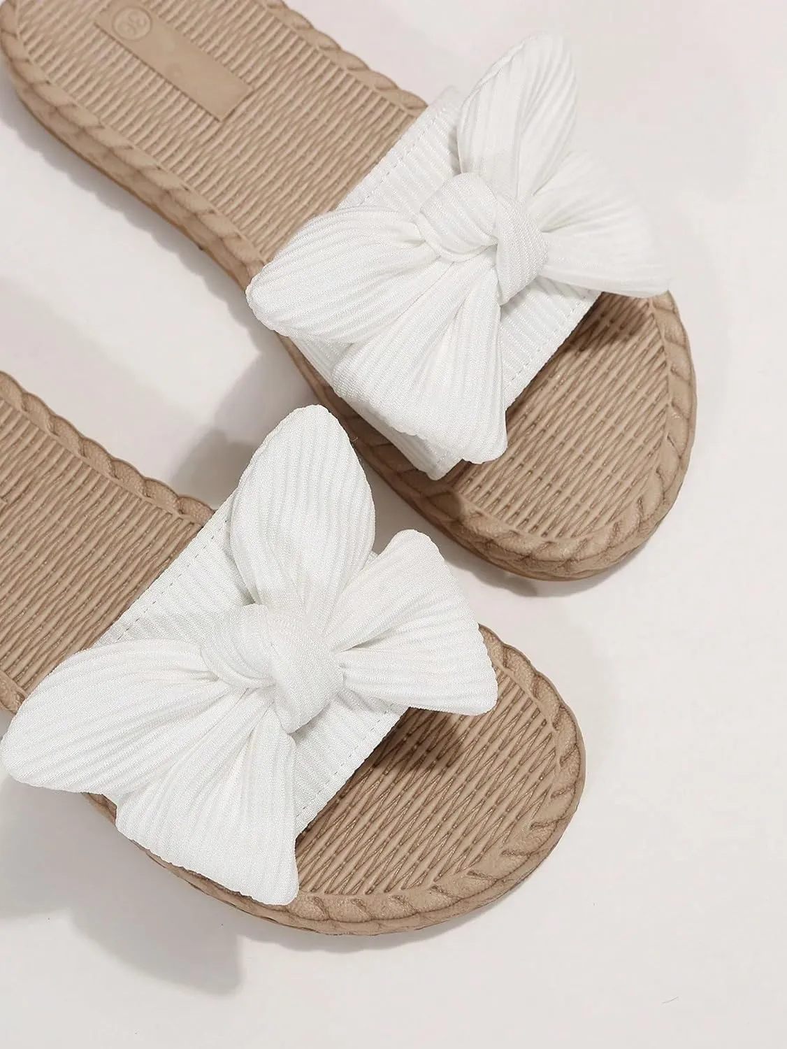 Verdusa Women's Open Toe Flat Sandals Bow Knot Slides Leather Summer Slippers