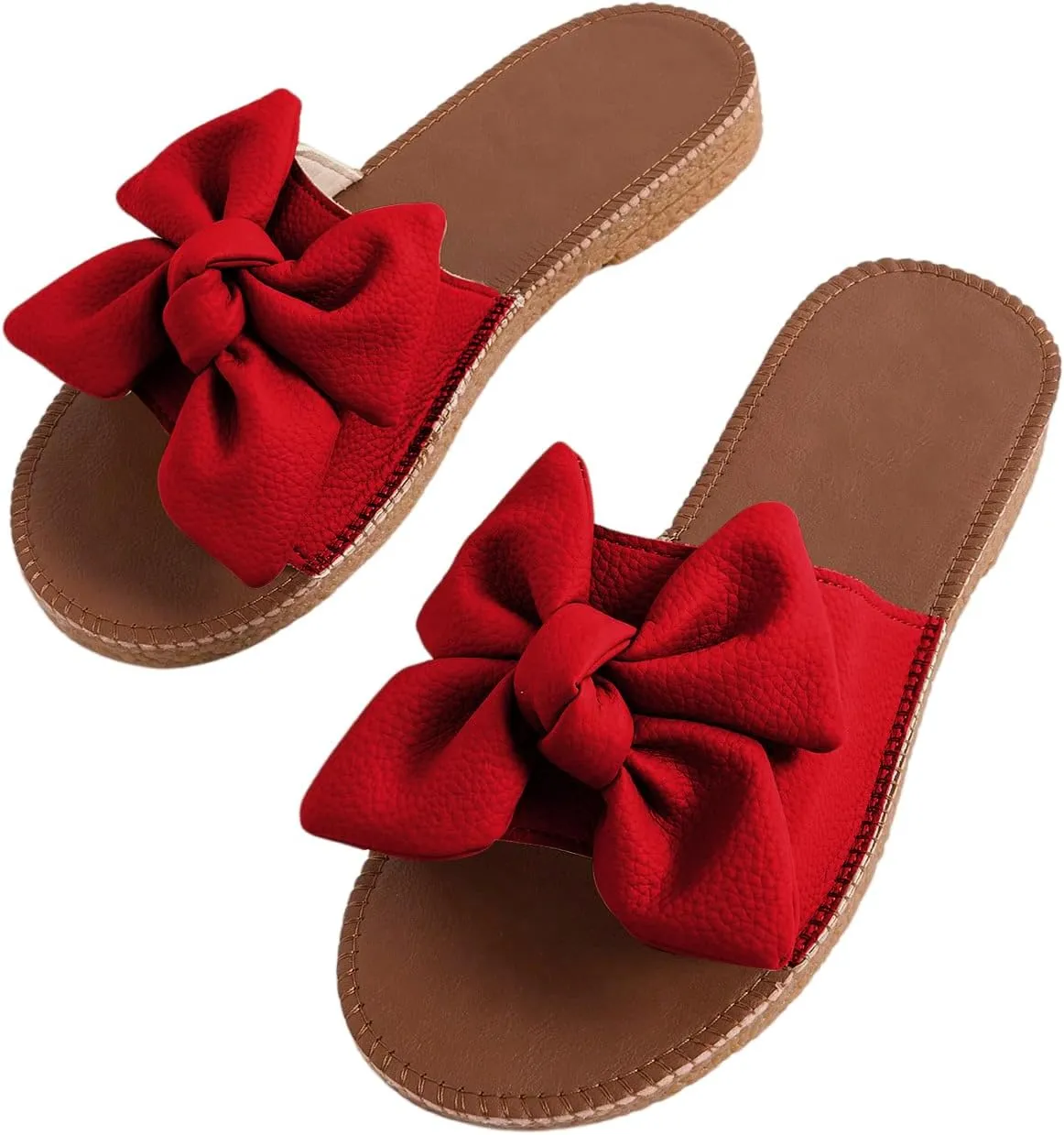 Verdusa Women's Open Toe Flat Sandals Bow Knot Slides Leather Summer Slippers