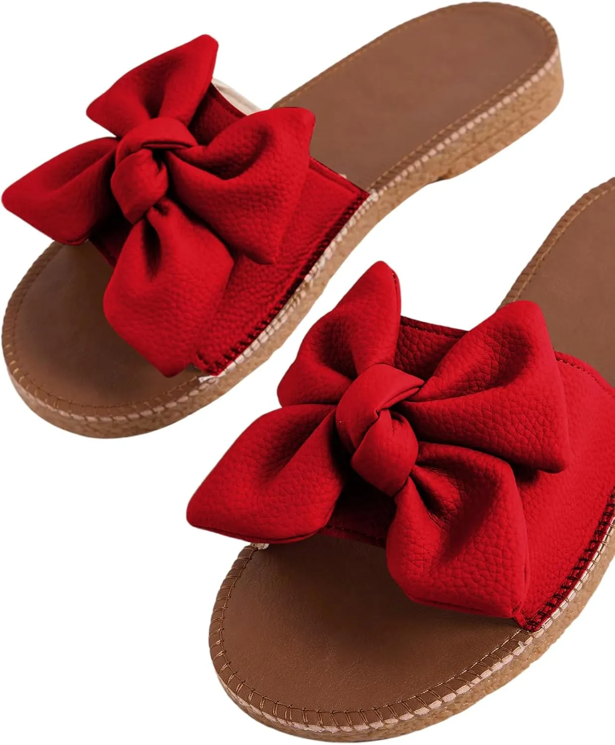 Verdusa Women's Open Toe Flat Sandals Bow Knot Slides Leather Summer Slippers