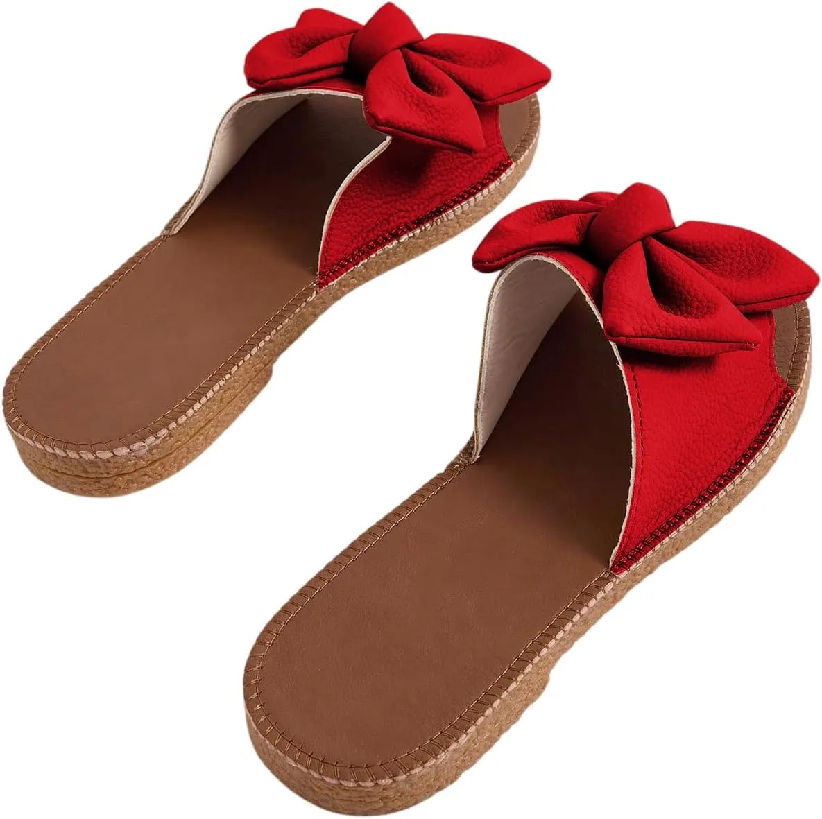 Verdusa Women's Open Toe Flat Sandals Bow Knot Slides Leather Summer Slippers