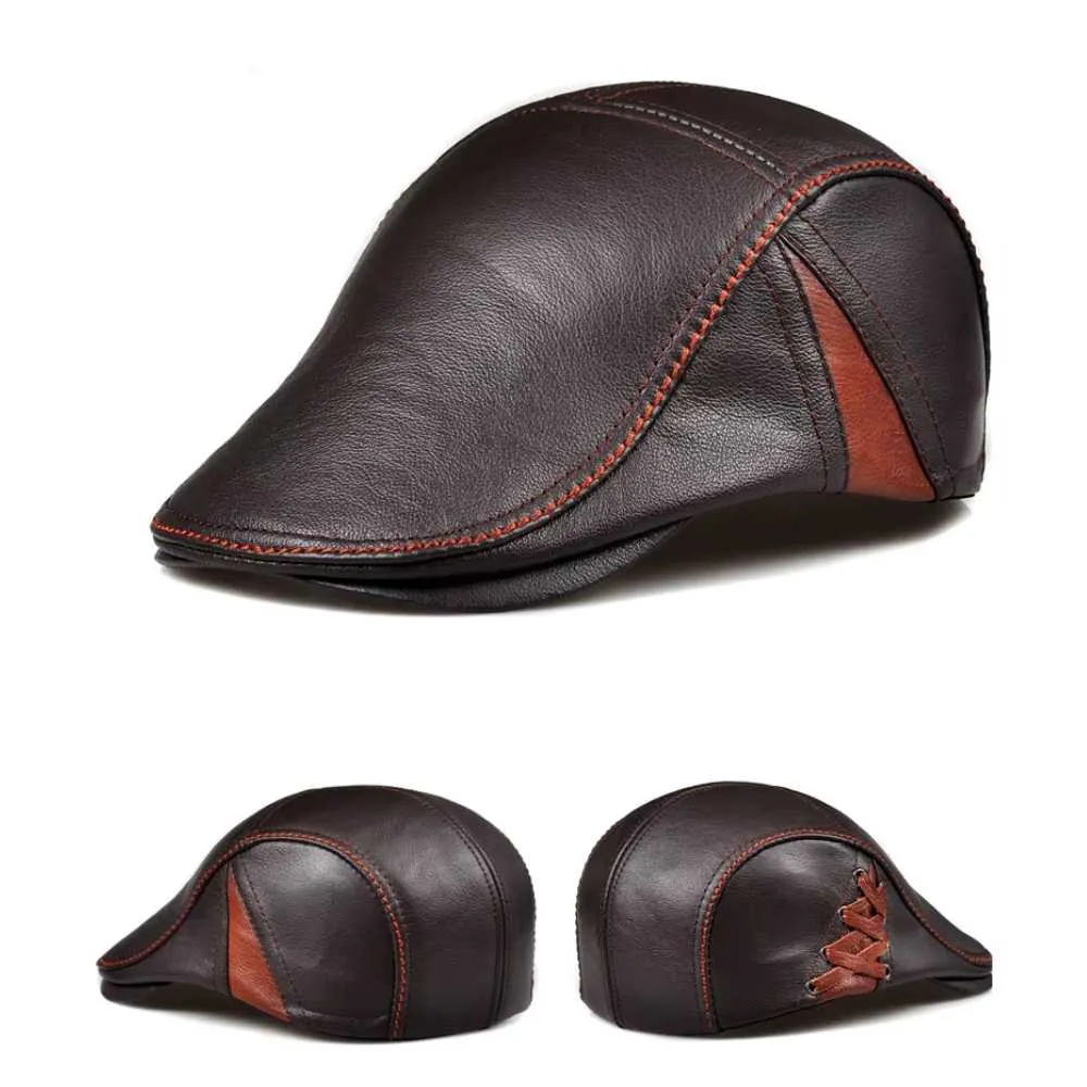 Vintage Fitted Leather Flat Ivy Cap with Braided Detail - Fushia