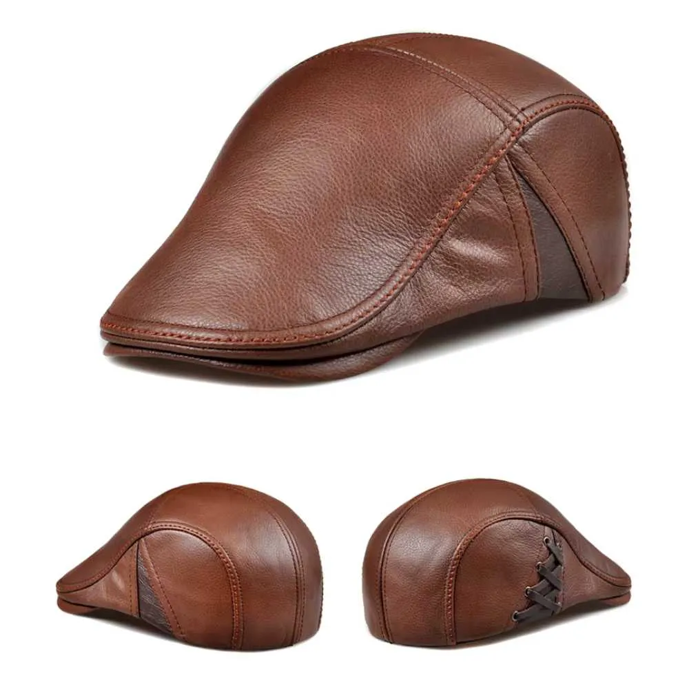 Vintage Fitted Leather Flat Ivy Cap with Braided Detail - Fushia