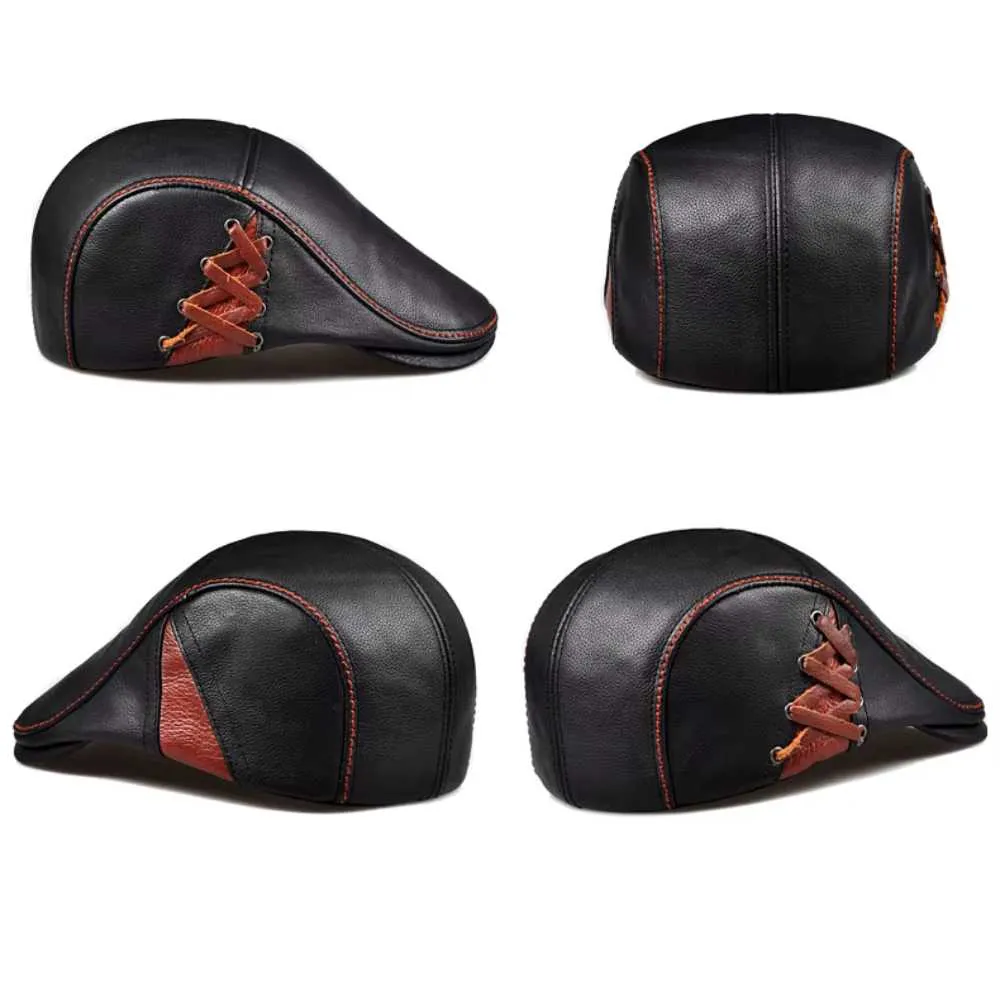 Vintage Fitted Leather Flat Ivy Cap with Braided Detail - Fushia