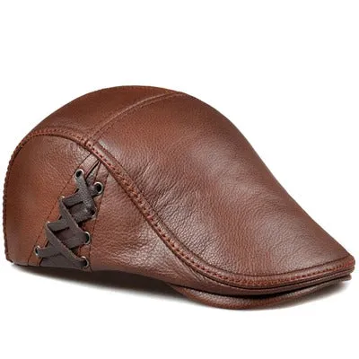 Vintage Fitted Leather Flat Ivy Cap with Braided Detail - Fushia