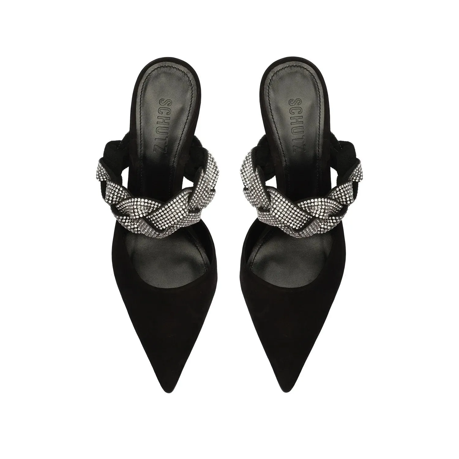 Voice-activated Schutz Slip Anessa Braided Embellished Black No customs hassle On Pointed Sandals Toe Pumps Upper