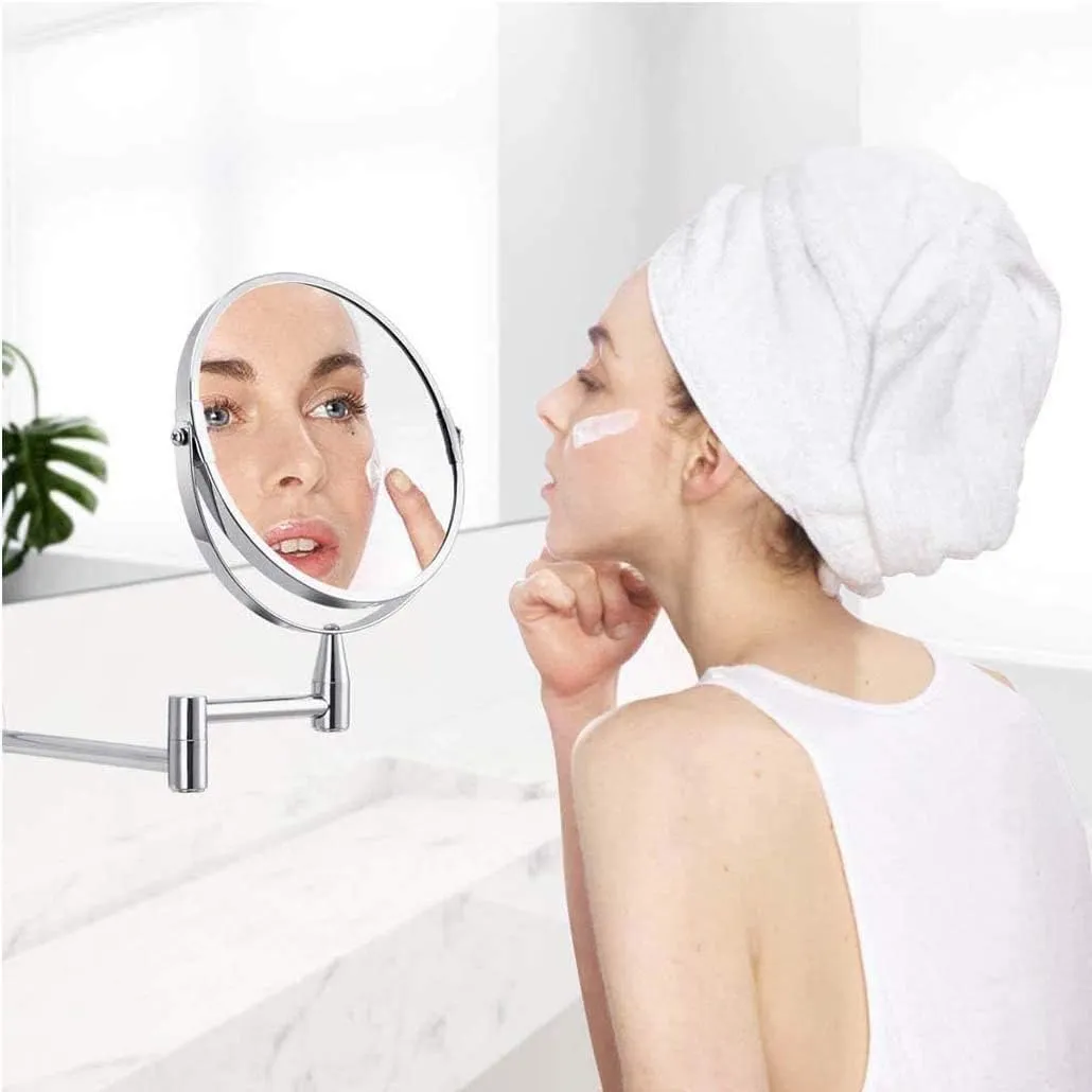 Wall Mounted Makeup Mirror, Round Makeup Mirror with 3X Magnification,Double Sided Vanity Magnifying Mirror 8 Inch,360 Rotation Portable, for Makeup, Shaving, Facial Care