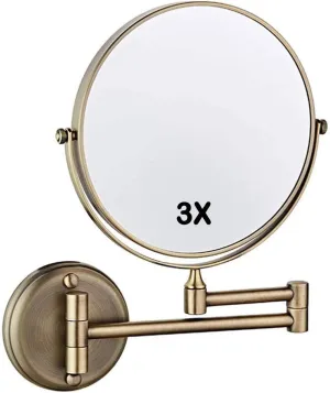 Wall Mounted Makeup Mirror, Round Makeup Mirror with 3X Magnification,Double Sided Vanity Magnifying Mirror 8 Inch,360 Rotation Portable, for Makeup, Shaving, Facial Care