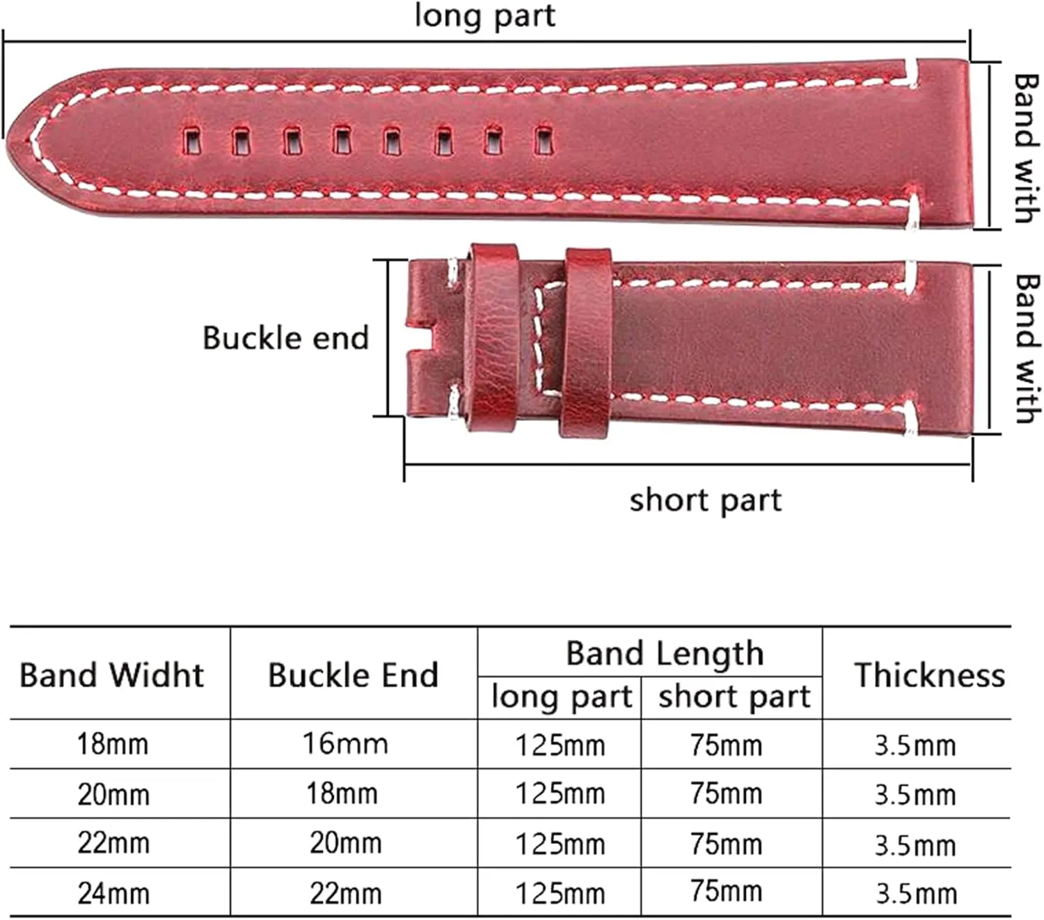 Watch straps,18/20/22/24mm Vintage Flat Smooth Waterproof Genuine Leather Watch Strap with Silvery/Black Pin Buckle