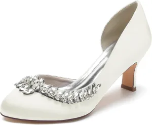 Wedding Bridal Shoes Women's Satin Round Toe Mary Jane Shoes Bridal Heels Pumps Evening Low Heel 6.5Cm
