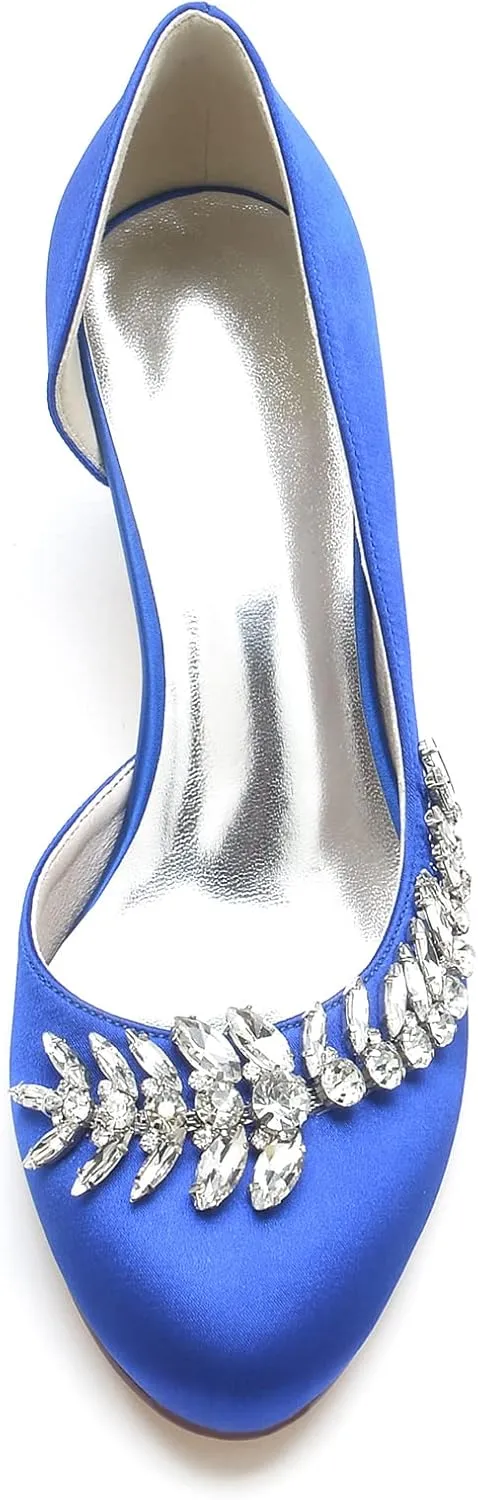 Wedding Bridal Shoes Women's Satin Round Toe Mary Jane Shoes Bridal Heels Pumps Evening Low Heel 6.5Cm
