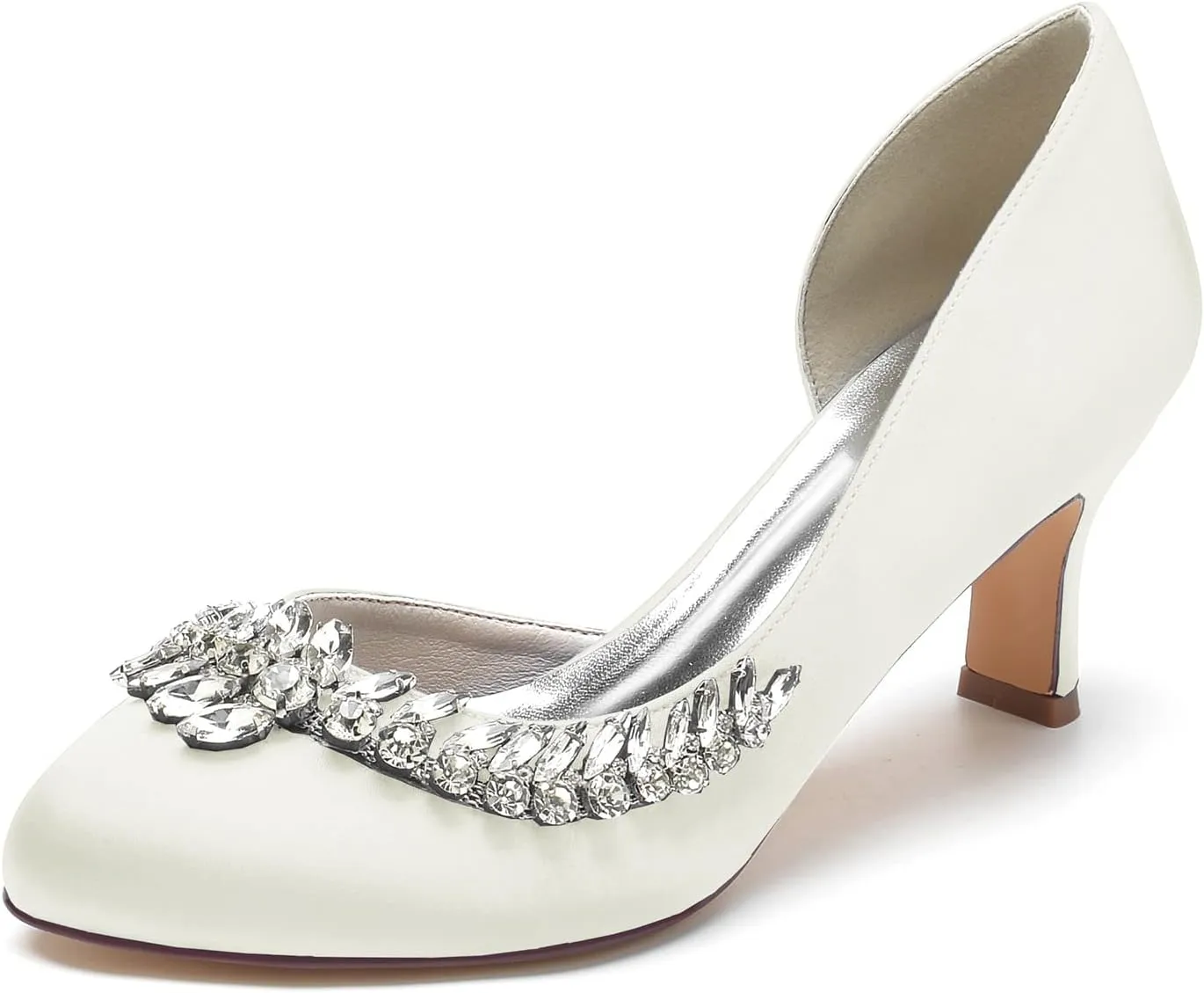 Wedding Bridal Shoes Women's Satin Round Toe Mary Jane Shoes Bridal Heels Pumps Evening Low Heel 6.5Cm