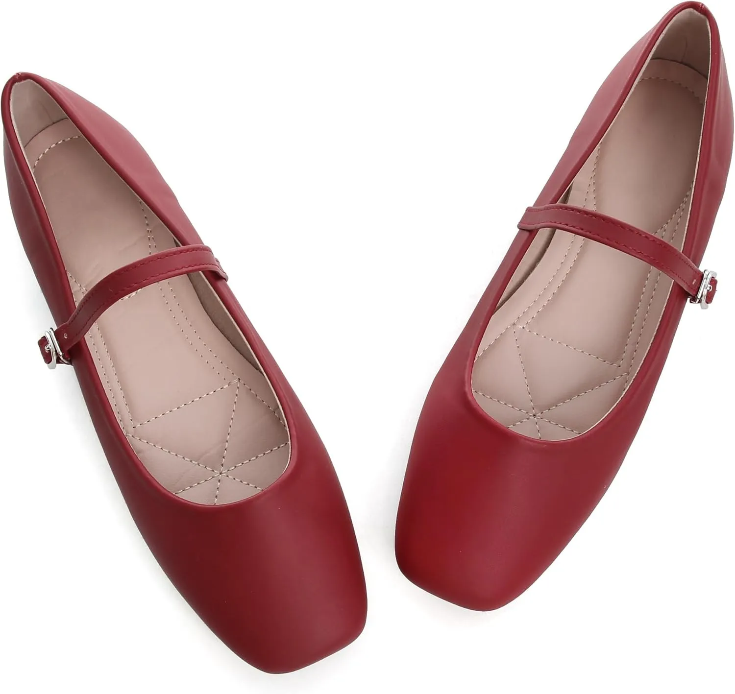 WENJIAZHIZHI Womens Square Toe Ballet Flats Comfortable Mary Jane Shoes Dressy Casual Slip-On Ballerina Walking Flat Shoes