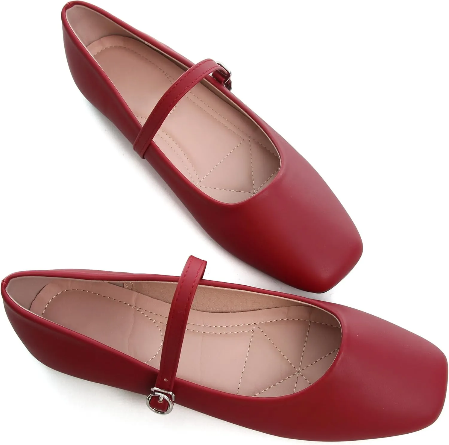 WENJIAZHIZHI Womens Square Toe Ballet Flats Comfortable Mary Jane Shoes Dressy Casual Slip-On Ballerina Walking Flat Shoes