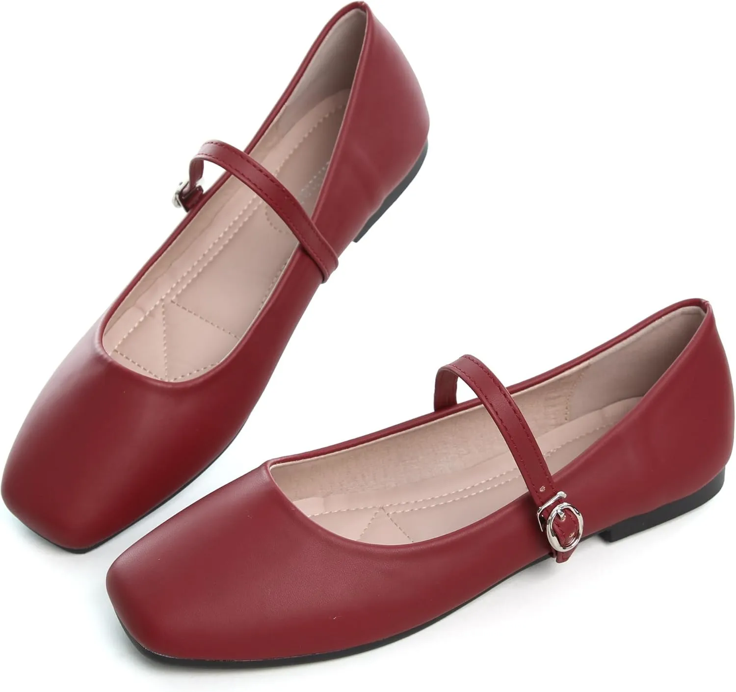 WENJIAZHIZHI Womens Square Toe Ballet Flats Comfortable Mary Jane Shoes Dressy Casual Slip-On Ballerina Walking Flat Shoes
