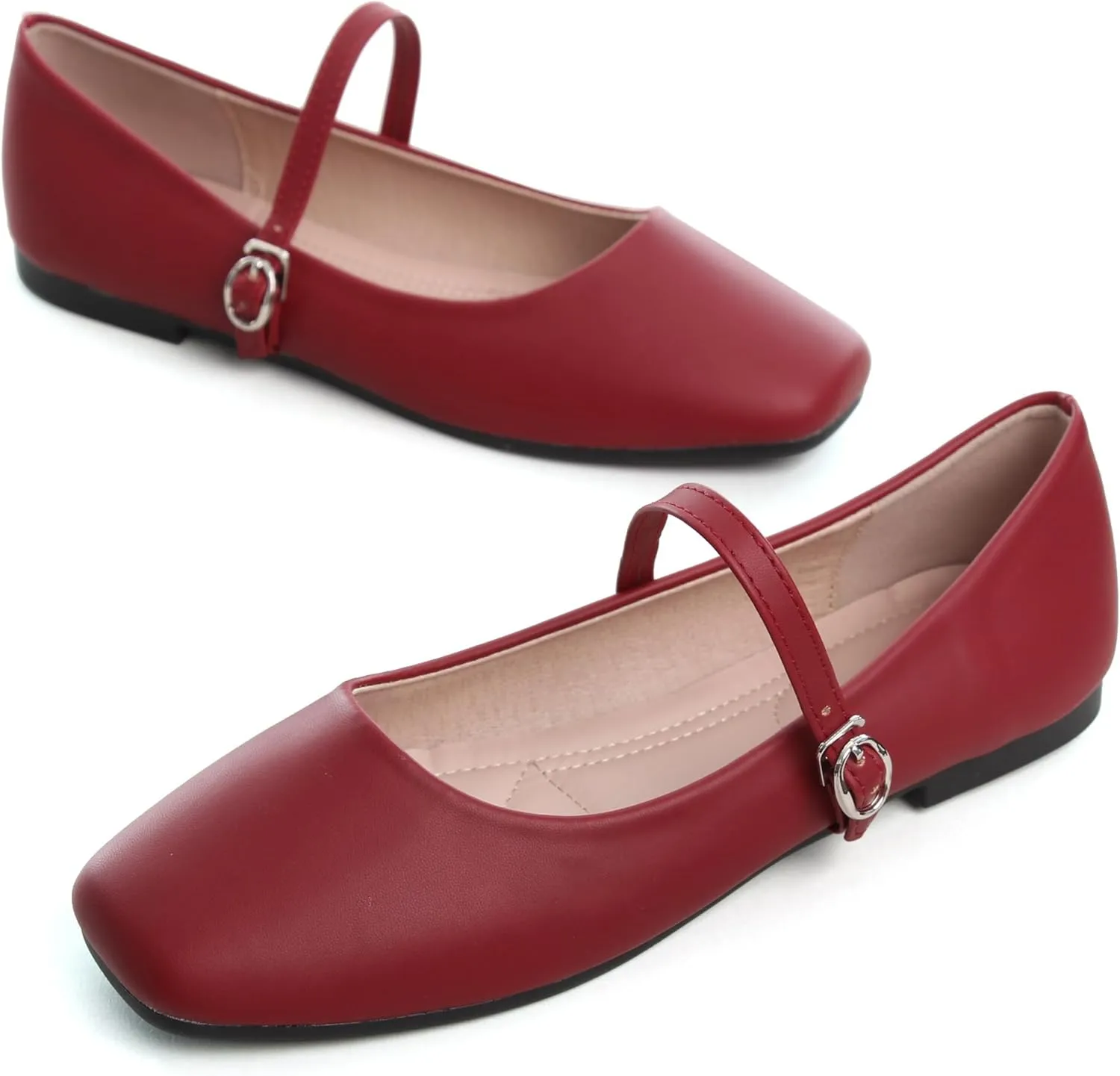 WENJIAZHIZHI Womens Square Toe Ballet Flats Comfortable Mary Jane Shoes Dressy Casual Slip-On Ballerina Walking Flat Shoes