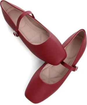 WENJIAZHIZHI Womens Square Toe Ballet Flats Comfortable Mary Jane Shoes Dressy Casual Slip-On Ballerina Walking Flat Shoes