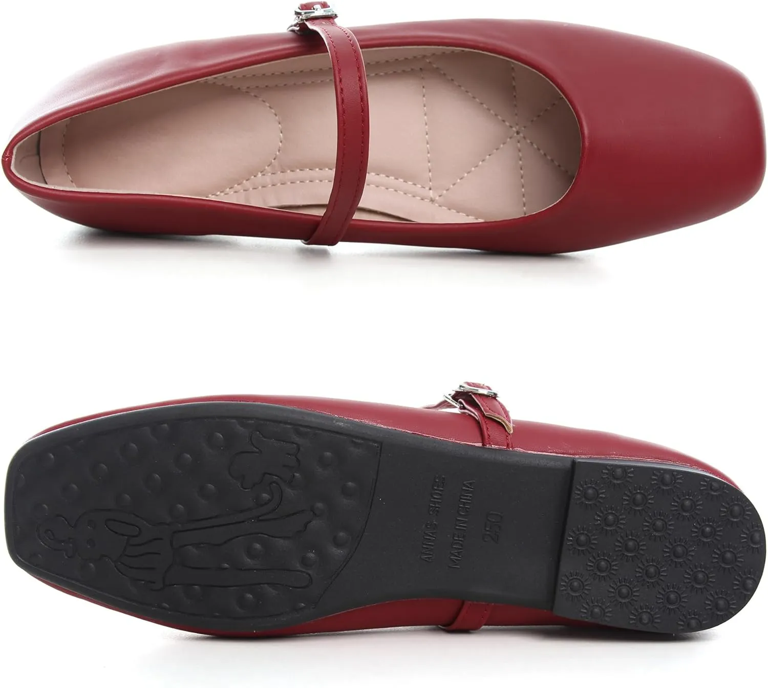 WENJIAZHIZHI Womens Square Toe Ballet Flats Comfortable Mary Jane Shoes Dressy Casual Slip-On Ballerina Walking Flat Shoes