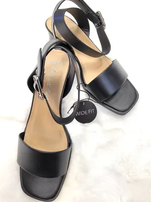 WIDE FIT OPEN TOE, ANKLE STRAP, CASUAL, BLOCK HEELS