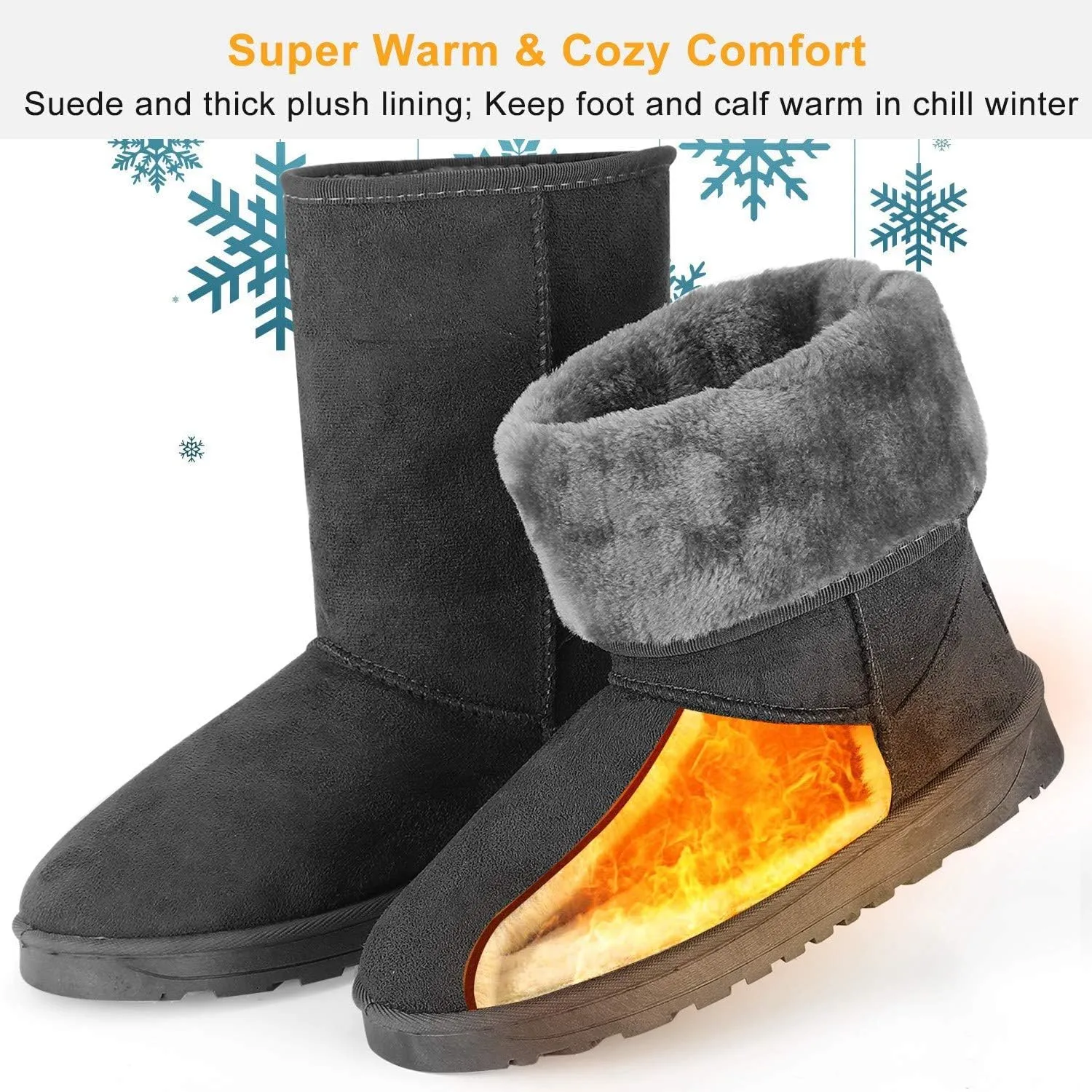 Winter Boots for Women Classic Waterproof Snow Boots Warm Mid-Calf Fur Boot