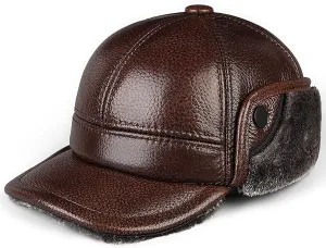 Winter Hats, Hat Mens Hat Leather Cap Thick Trooper Trapper Hat Aviator Hat with Big Eaves Winter