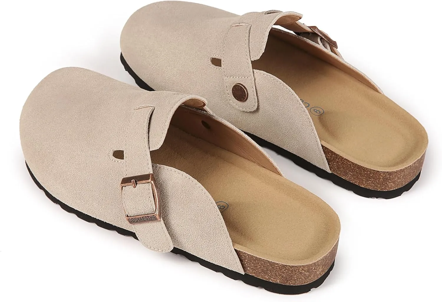 Women's and Men's Cork Suede Clogs and Mules,Soft Leather Sandal,House Slipper,Skin-Friendly Footbed,Adjustable Buckle,Arch Support