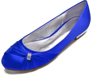 Women's Bride Wedding Shoes Satin Rhinestone Closed Ballet Flats Shoes Closed Toe Ballet Flat Bride Round Toe Wedding Dress Shoes