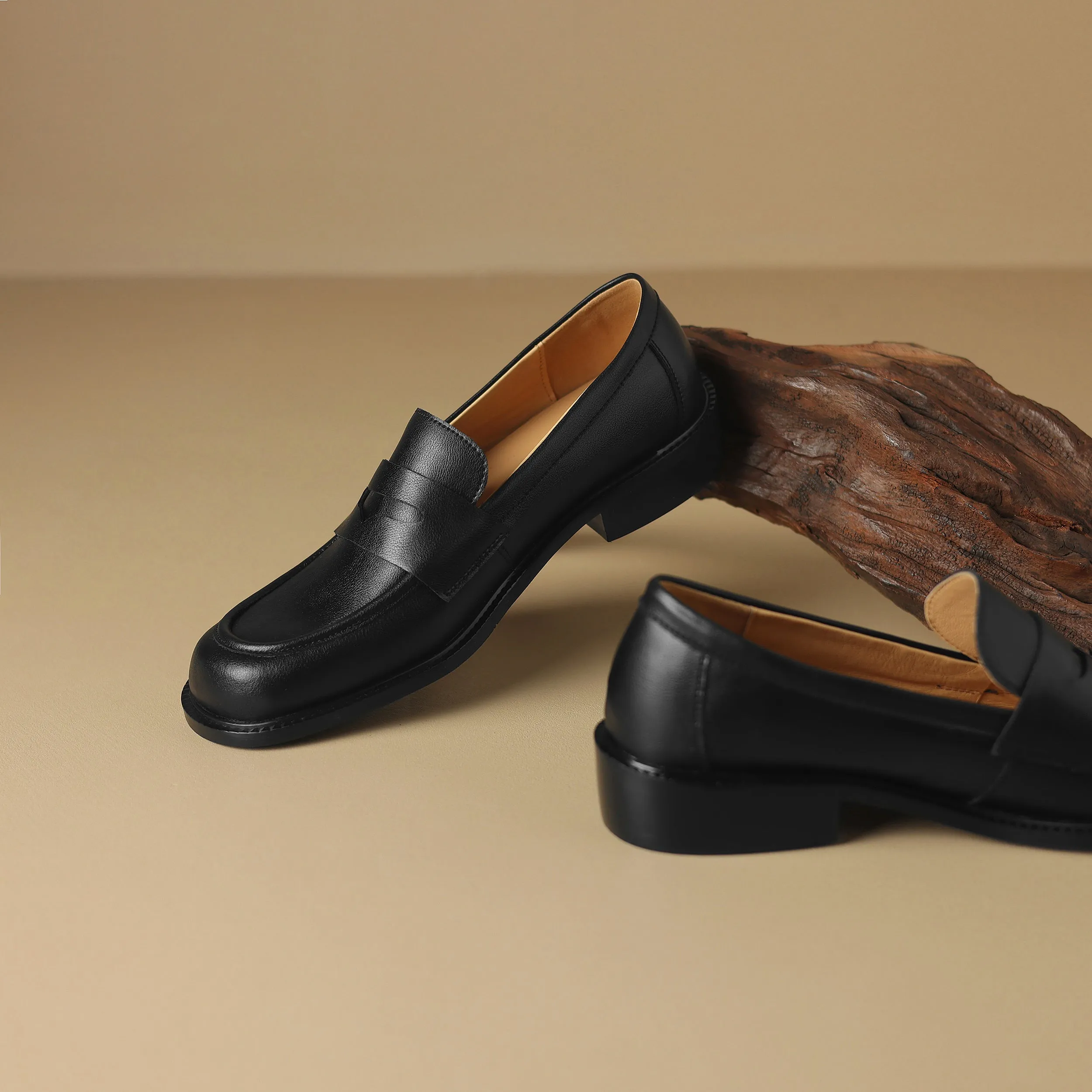 Womens British Preppy Handmade Loafers Comfortable Leather Shoes