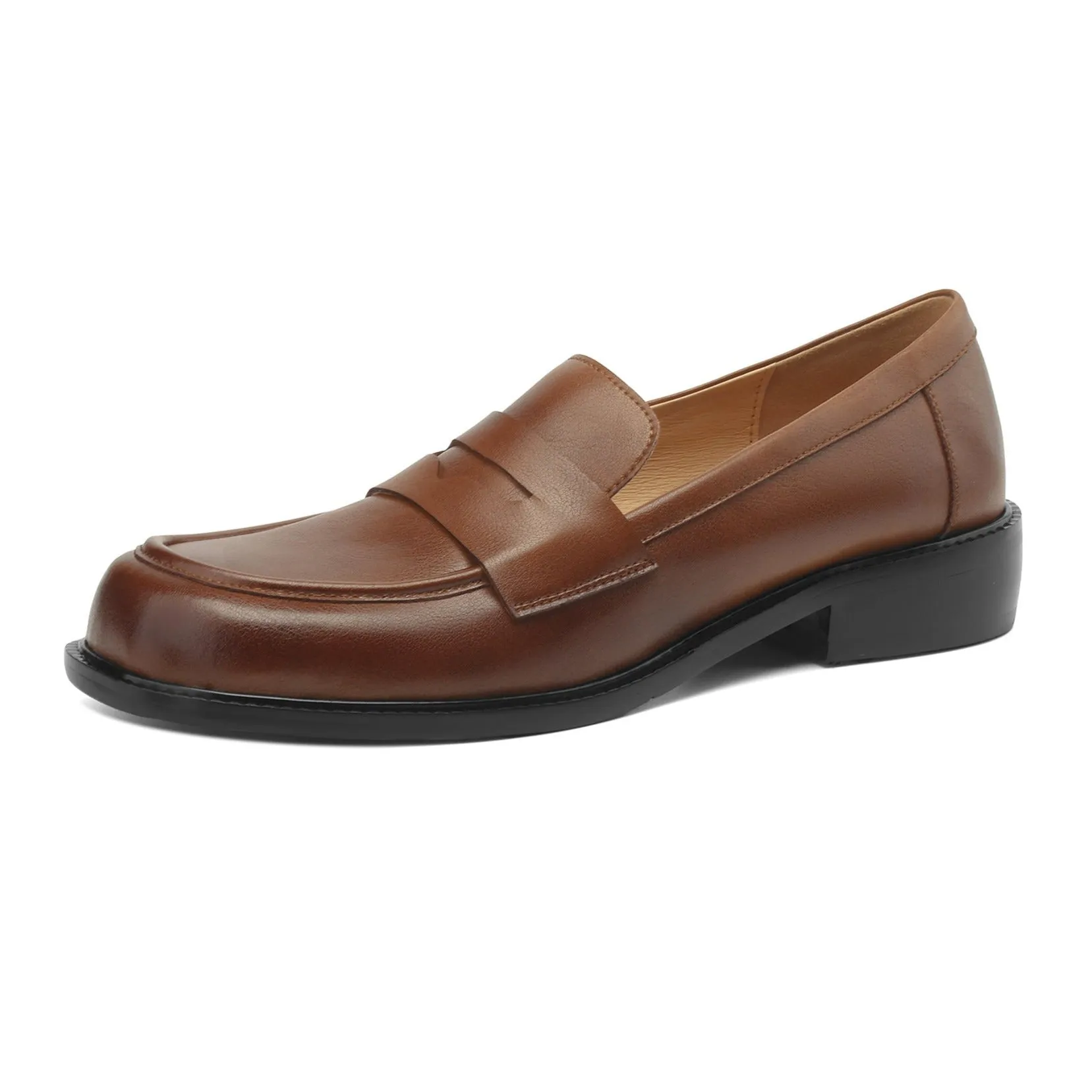 Womens British Preppy Handmade Loafers Comfortable Leather Shoes