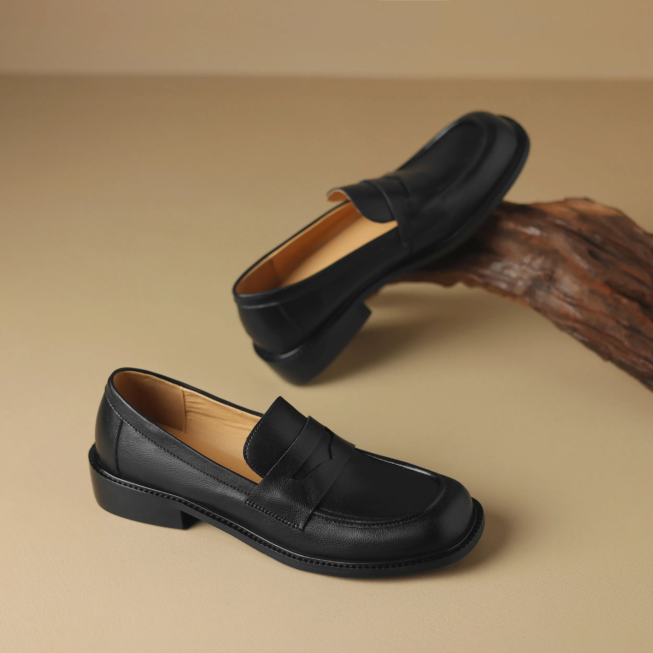 Womens British Preppy Handmade Loafers Comfortable Leather Shoes