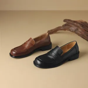 Womens British Preppy Handmade Loafers Comfortable Leather Shoes