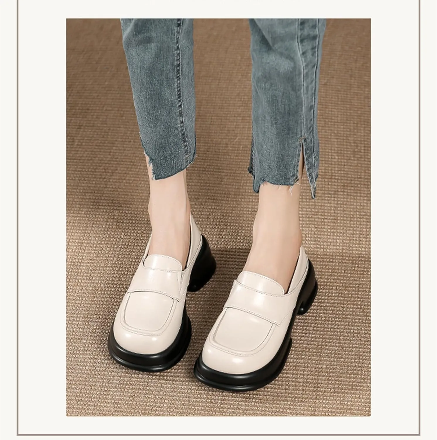 Womens Chunky Platform Heightened Penny Loafers Comfortable Retro Slip-On Round Toe Office Work Moccasin Shoes Fashion Memory Foam Dress Business Casual Shoe