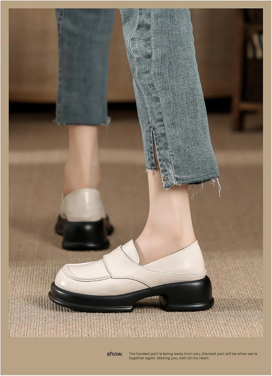 Womens Chunky Platform Heightened Penny Loafers Comfortable Retro Slip-On Round Toe Office Work Moccasin Shoes Fashion Memory Foam Dress Business Casual Shoe