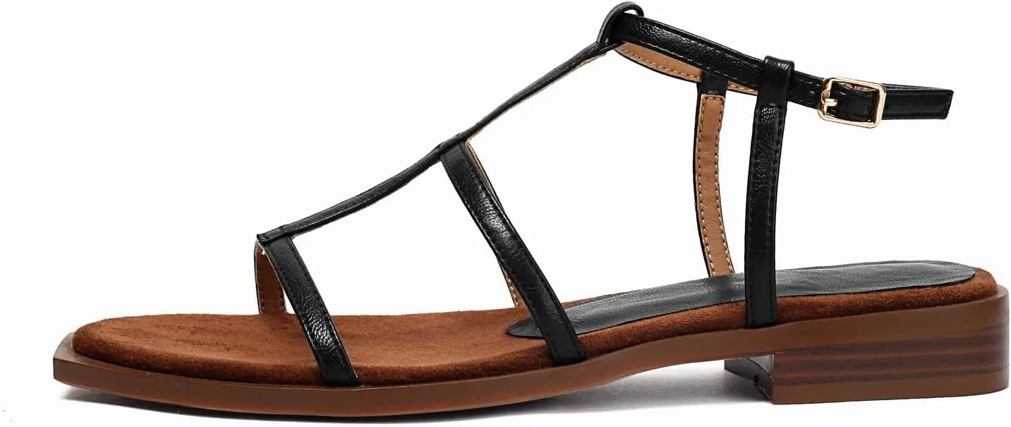 Women's Comfortable Low Heel Summer Open Toe Strappy Flat Gladiator Sandals