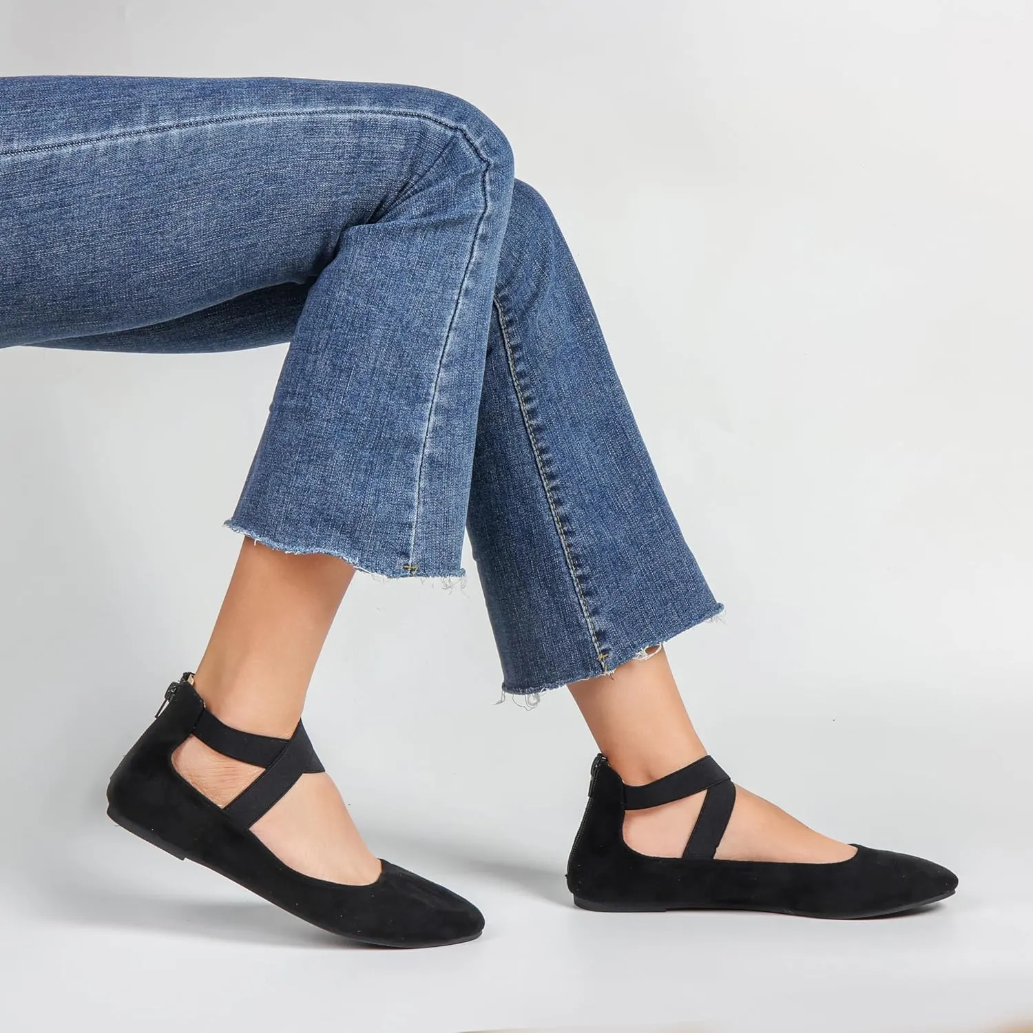 Women's Flats Comfortable Fashion Shoes for Women with Elastic Ankle Straps Dressy Ballerina Style Closed Toe s for Women Casual Flat