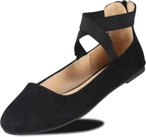 Women's Flats Comfortable Fashion Shoes for Women with Elastic Ankle Straps Dressy Ballerina Style Closed Toe s for Women Casual Flat