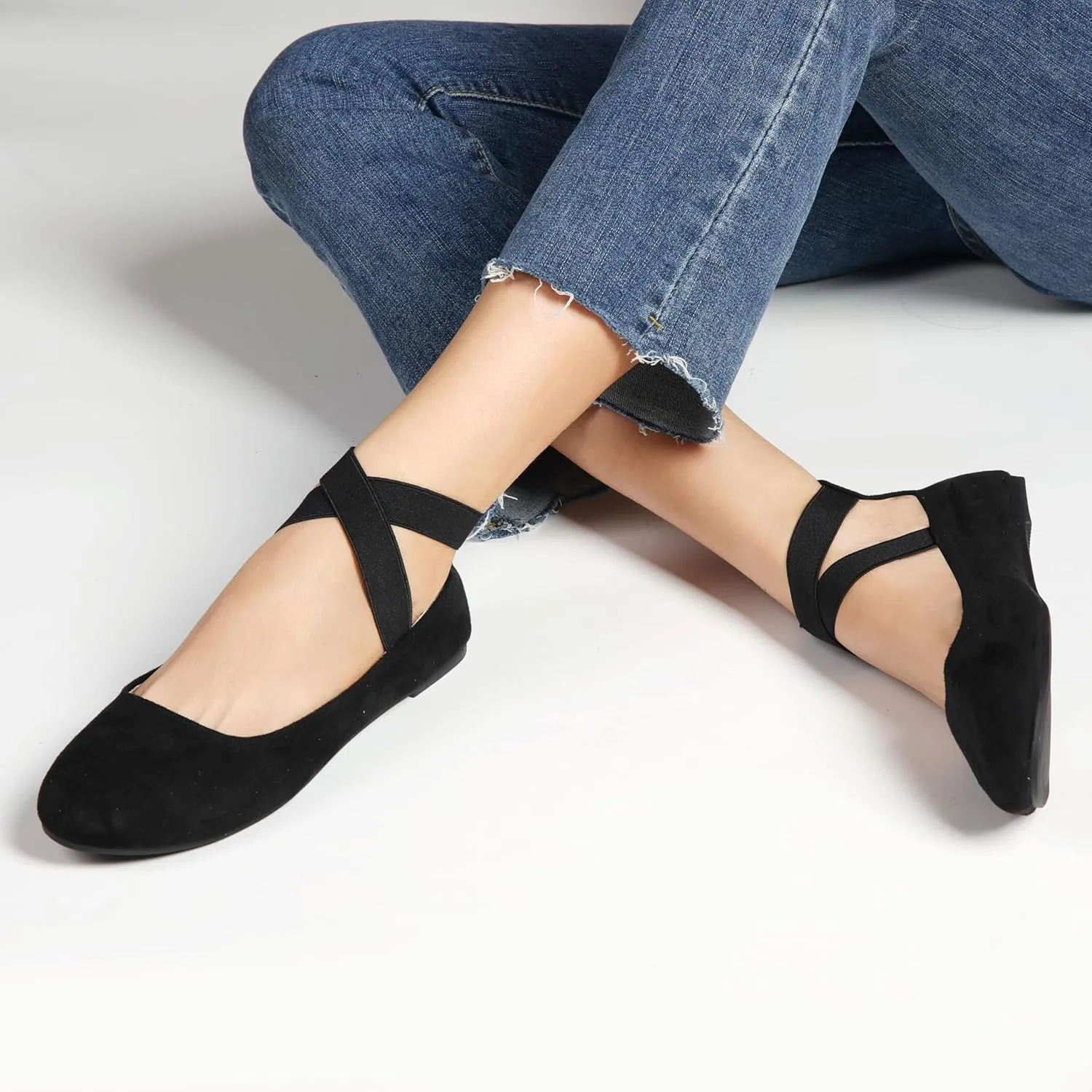 Women's Flats Comfortable Fashion Shoes for Women with Elastic Ankle Straps Dressy Ballerina Style Closed Toe s for Women Casual Flat
