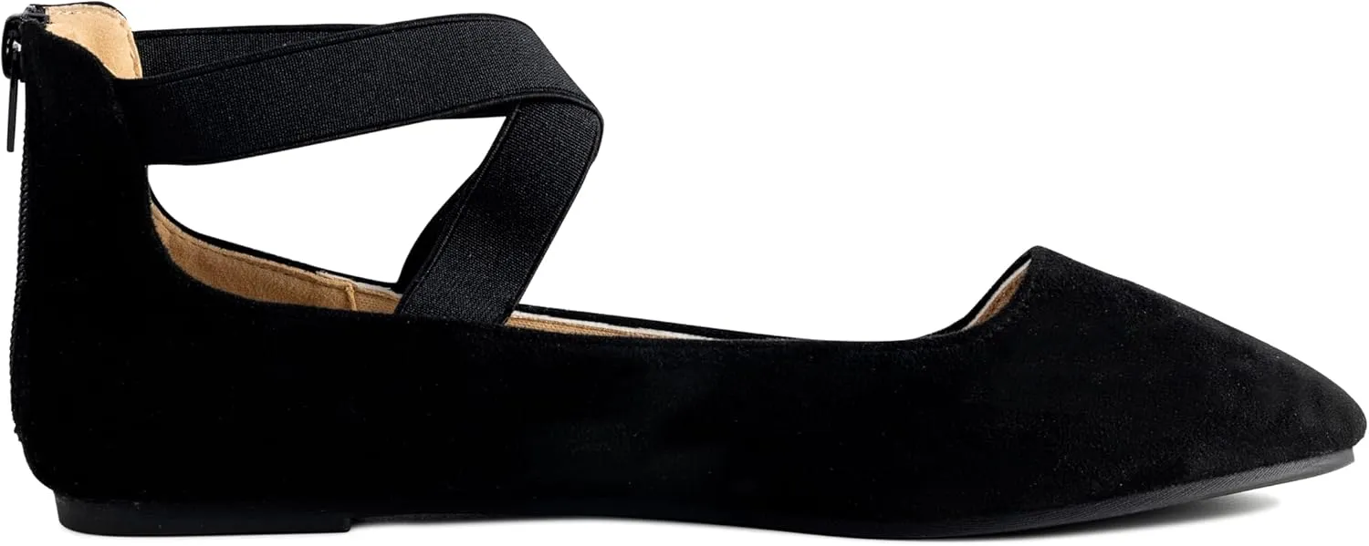 Women's Flats Comfortable Fashion Shoes for Women with Elastic Ankle Straps Dressy Ballerina Style Closed Toe s for Women Casual Flat