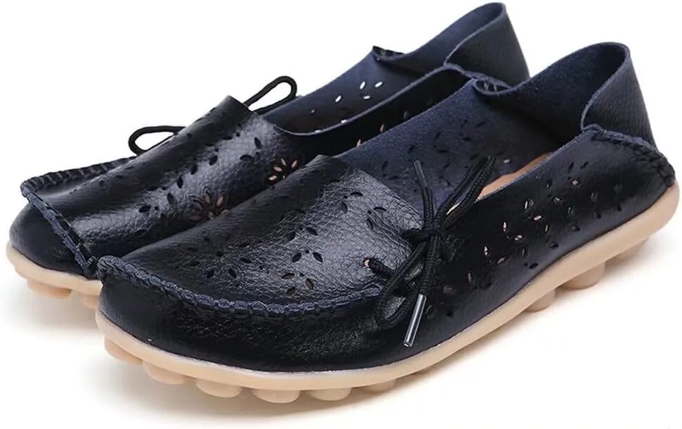 Women's Floral Leather Slipper Loafers Flat Shoes Slip-Ons