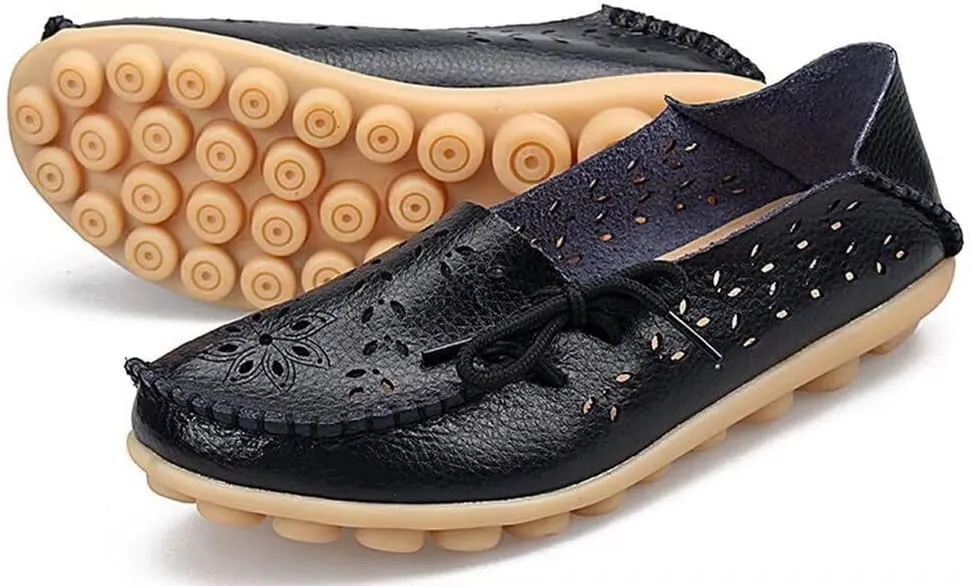 Women's Floral Leather Slipper Loafers Flat Shoes Slip-Ons