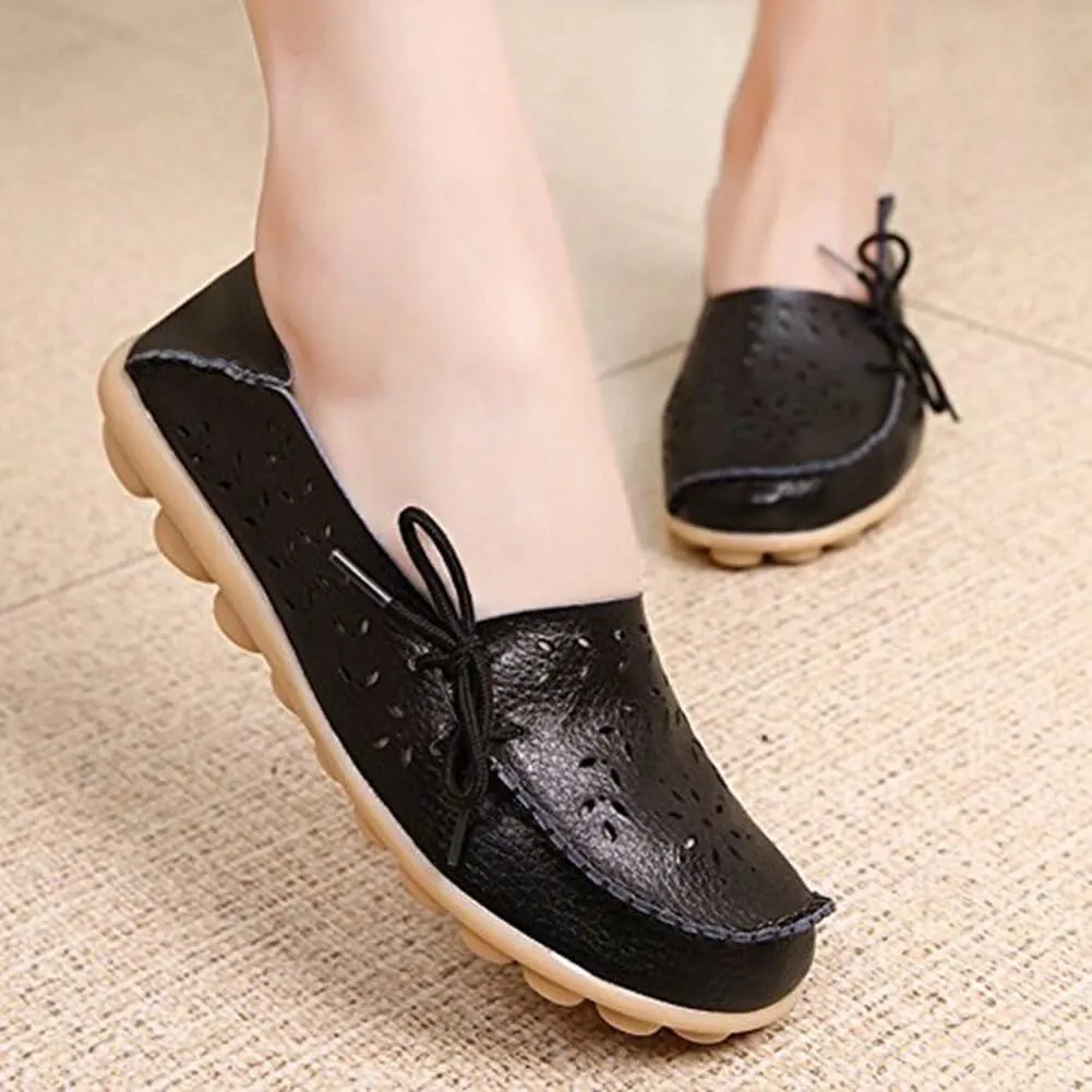 Women's Floral Leather Slipper Loafers Flat Shoes Slip-Ons