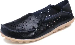Women's Floral Leather Slipper Loafers Flat Shoes Slip-Ons