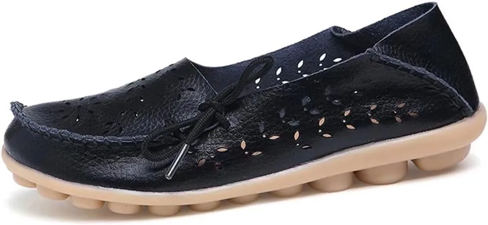 Women's Floral Leather Slipper Loafers Flat Shoes Slip-Ons