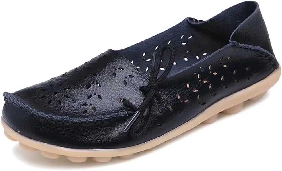 Women's Floral Leather Slipper Loafers Flat Shoes Slip-Ons