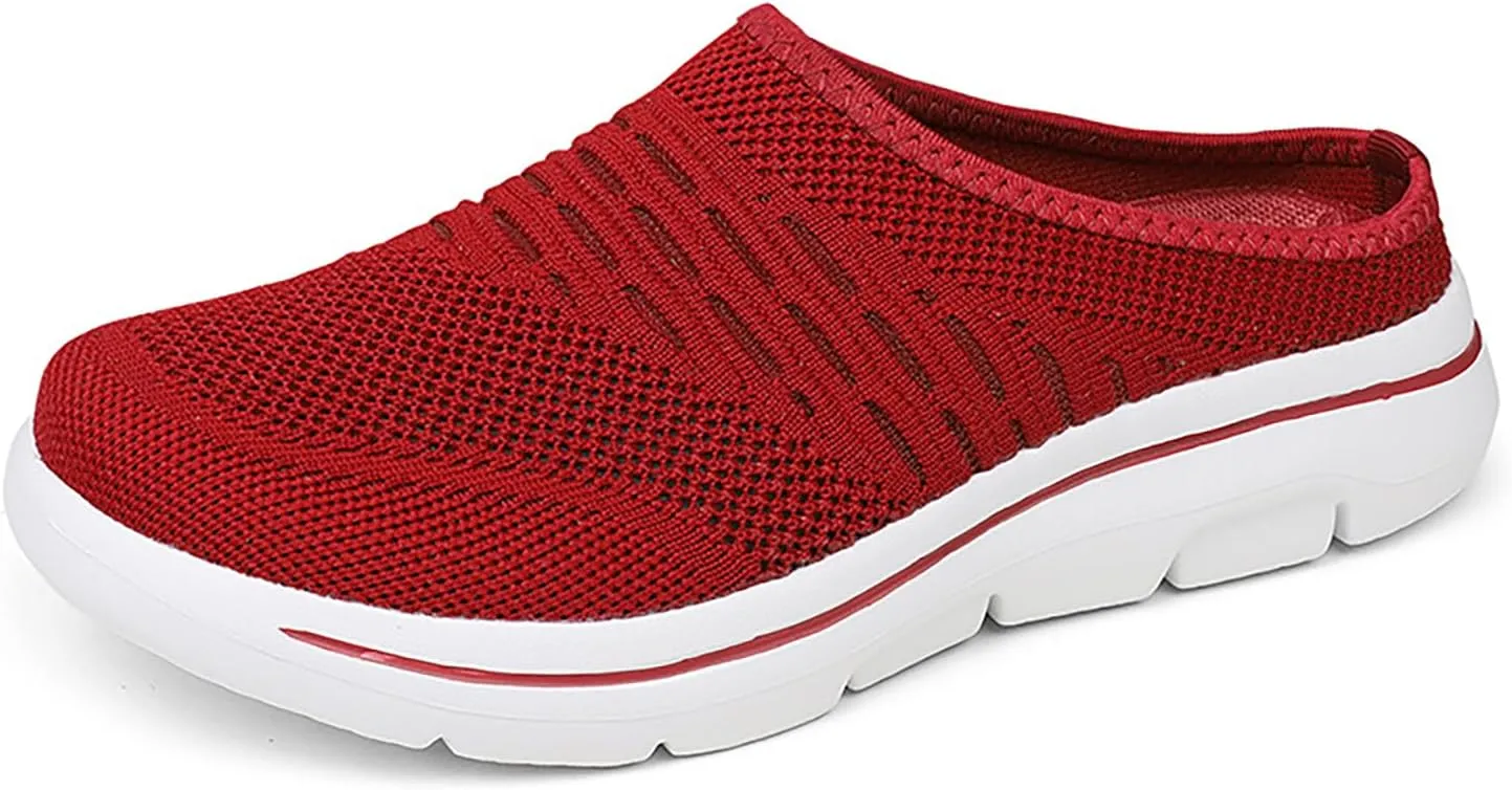 Women's mesh Breathable Soft Sole Mules Fashion Knitted Backless Slip on Lightweight Walking Shoes Casual Comfortable Outdoor Sports Wedge Mule