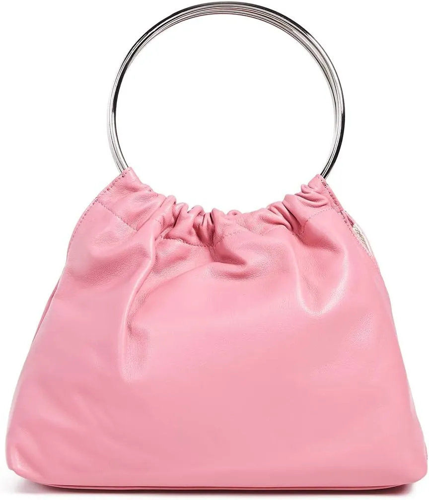 Women's Pink Leather Double Flat Strap Hobo Handbag Purse