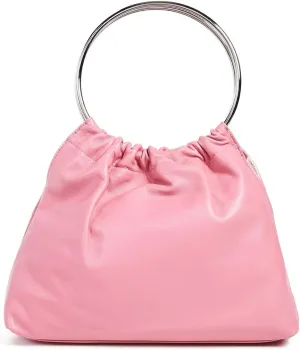 Women's Pink Leather Double Flat Strap Hobo Handbag Purse