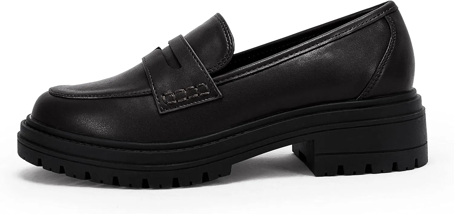 Womens Platform Loafers Lug Sole Chunky Heel Non Slip Faux Leather Casual Comfortable Round Toe Goth Oxford Shoes