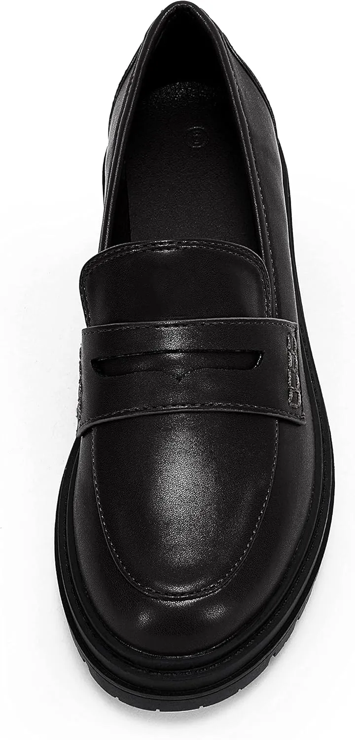 Womens Platform Loafers Lug Sole Chunky Heel Non Slip Faux Leather Casual Comfortable Round Toe Goth Oxford Shoes