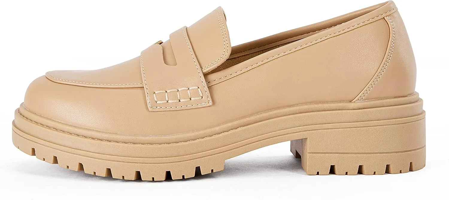 Womens Platform Loafers Lug Sole Chunky Heel Non Slip Faux Leather Casual Comfortable Round Toe Goth Oxford Shoes